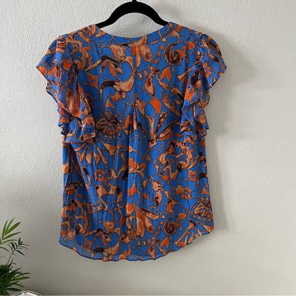 A.L.C. June Blue & Orange Silk Blouse - Picture 8 of 8